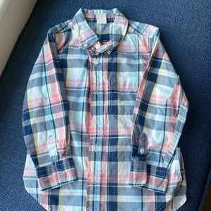 Gap navy blue, light blue, pink yellow and white plaid button down.